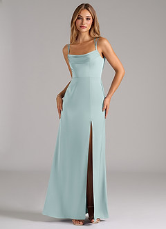 Azazie Callan Brautjungfernkleider Wandelbar A-Linie Plissee Stretch-Satin Kleid Nebel image5
