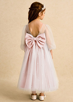 Azazie Trudy Flower Girl Dresses Blushing Pink Ball-Gown Sweetheart Neckline Tulle Dress image2
