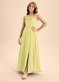 Azazie Callie Junior A-Linie Gestreift Chiffon Kleid Zitronensorbet image2