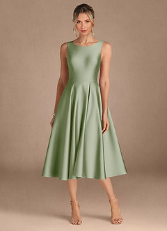 Azazie Fulton Mother of the Bride Dresses Dusty Sage A-Line Pleated Stretch Satin Dress image5