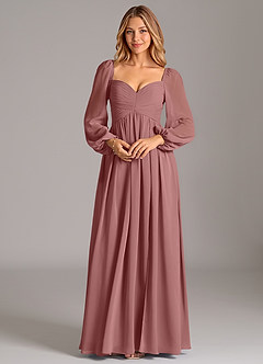 Azazie Alia Bridesmaid Dresses Desert Rose A-Line Long Sleeve Chiffon Dress image6
