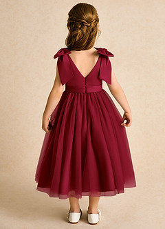 Azazie Serene Flower Girl Dresses Burgundy Ball-Gown Bow Matte Satin Dress image6