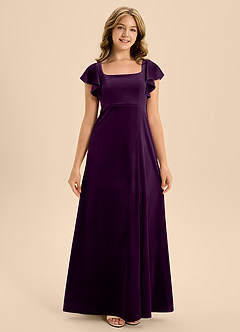 Azazie Bondi Junior Grape A-Line Bow Velvet Dress image5