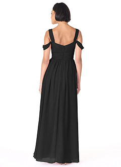 Azazie Lianne Bridesmaid Dresses Black A-Line Off the Shoulder Chiffon Dress image4