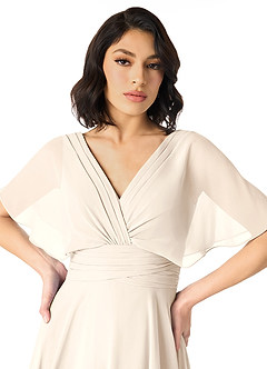 Azazie Pamela Bridesmaid Dresses White Alabaster A-Line V-Neck Pleated Chiffon Dress image4