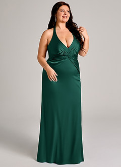 Azazie Valerie Bridesmaid Dresses Emerald Mermaid Pleated Stretch Satin Dress image10