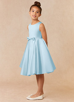 Azazie Coco Flower Girl Dresses Sky Blue A-Line Bow Matte Satin Dress image2