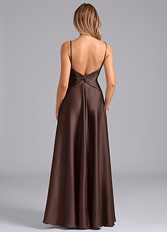 Azazie Elita 신부 들러리 드레스 A라인 주름진 스트레치 새틴 바닥 길이 드레스 image5