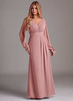 Azazie Matilda Bridesmaid Dresses Dusty Rose A-Line Long Sleeve Chiffon Dress image4