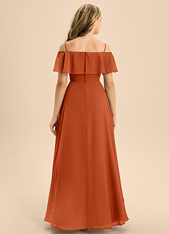 Azazie Maggie Junior A-Linie Schulterfrei Chiffon Kleid Gebranntes Orange image6