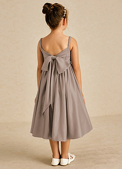 Azazie Midge Final Sale Dusty Blue A-Line Bow Matte Satin Dress image2