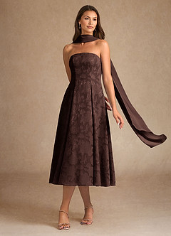 Azazie Lorain Mother of the Bride Dresses Ganache A-Line Pleated Floral Burnout Dress image2