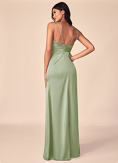 Azazie Aqua Robes de demoiselle d'honneur Robe Trapèze en Satin extensible Col V plissé Vert Sauge image2