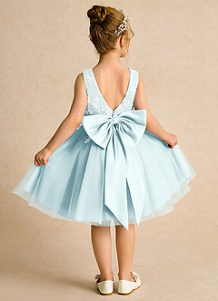 Azazie Butterfly Flower Girl Dresses Sea Glass A-Line Lace Dress image1