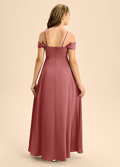 Azazie Anselie Junior A라인 오프 더 숄더 스트레치 새틴 플로어 길이 주니어 신부 들러리 드레스 image2