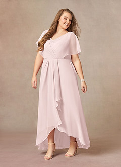 Azazie Eliza Mère de la mariée Robes Robe Trapèze en Mousseline de soie Col V plissé Rose Pâle image8