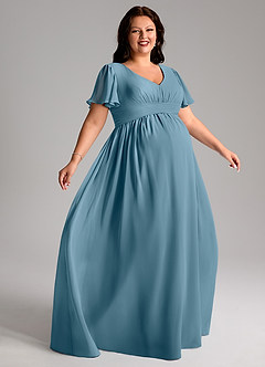 Azazie Verna Maternity Bridesmaid Dresses A-Line V-Neck Ruched Chiffon Floor-Length Dress image9