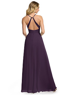 Azazie Davis Robes de demoiselle d'honneur Robe Trapèze en Mousseline de soie Col en V Prune image5
