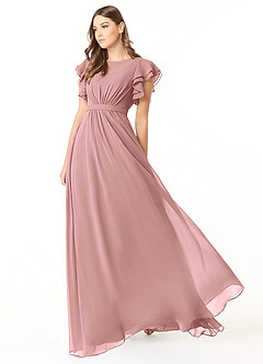 Azazie Daphne Modest Bridesmaid Dresses A-Line Ruffled Chiffon Floor-Length Dress image7