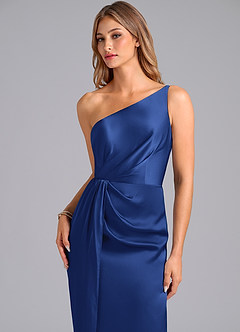 Azazie Naria Jurken voor bruidsmeisjes Jurk van Stretch Satijn met Kolom One-Shoulder Koningsblauw image7