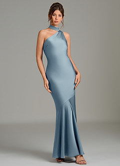 Azazie Jalissa Bridesmaid Dresses Dusty Blue Mermaid One Shoulder Stretch Satin Dress image3
