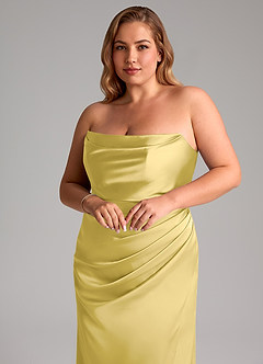 Azazie Leonis Vestidos de damas de honor Vestido de Canario de Satén Elástico de Corte Sirena Convertible con Plisado image10