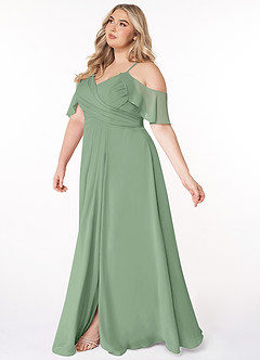 Azazie Dakota Vestidos de damas de honor Vestido de Matcha de Gasa de Corte en A con Cuello en V plisado image15
