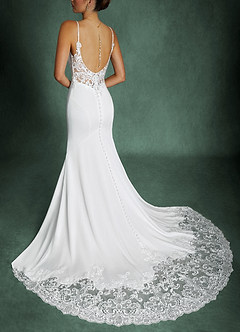 Azazie Gina Wedding Dresses Diamond White Champagne Mermaid Square Neckline Crepe Back Satin Dress image10