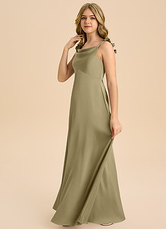 Azazie Gumdrop Junior Moss Green Empire Pleated Stretch Satin Dress image5