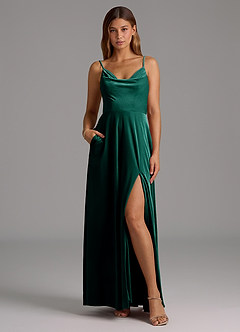 Azazie Sarella Bridesmaid Dresses Emerald A-Line Pleated Velvet Dress image5