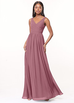Azazie Keyla Bridesmaid Dresses Vintage Mauve A-Line V-Neck Pleated Chiffon Dress image1