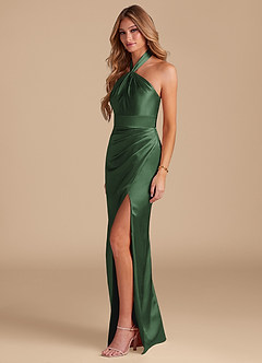 Azazie Zaya Bridesmaid Dresses Eucalyptus Sheath Pleated Metallic Satin Dress image4