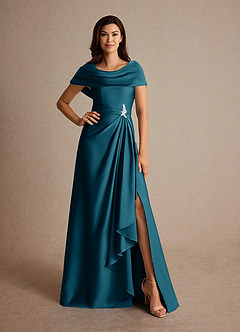 Azazie Branford Abiti per la Madre della Sposa Abito A-Line in Raso Elasticizzato Plissettato Blu Inchiostro image5