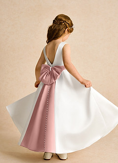 Azazie Cherry Flower Girl Dresses Ivory Rose Gold Ball-Gown Pleated Matte Satin Dress image4
