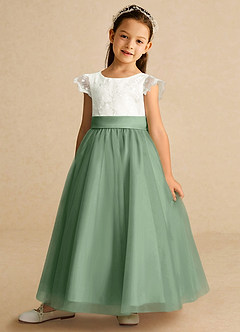 Azazie Pookie Flower Girl Dresses Matcha A-Line Lace Tulle Dress image1