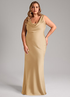 Azazie Rylina Bridesmaid Dresses Gold Mermaid Stretch Satin Dress image7