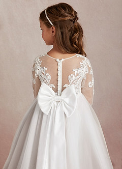 Azazie Elodie Flower Girl Dresses Ivory Taupe Ball-Gown Lace Dress image8