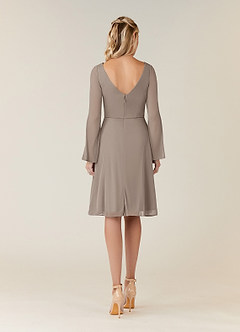 Azazie Teraso Mother of the Bride Dresses Taupe A-Line Pleated Mesh Dress image2