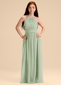 Azazie Malone Junior Dusty Sage A-Line Pleated Chiffon Dress image7