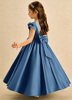 Azazie Toffee Abiti da Ragazza di Fiori Abito Stile Principessa in Raso Opaco Fiocco Crepuscolo image5