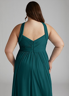 Azazie Hillian Bridesmaid Dresses Peacock A-Line Halter Pleated Mesh Dress image9
