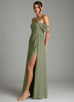 Azazie Kassandra Abiti da Damigella Abito A-Line in Chiffon a Spalla Scoperta Pistacchio image4