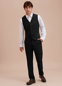 front Ethan Negro Chaleco de traje de tejido refinado