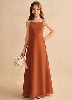 Azazie Jaella Girls Formal Robe Demoiselle D'honneur Fillette Robe Trapèze en Mousseline de soie Plissé Cannelle image5