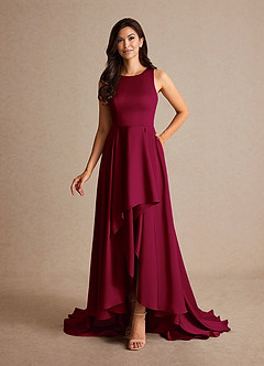 Azazie Niles Mother of the Bride Dresses Burgundy A-Line Trains Stretch Satin Dress image8