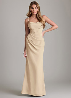 Azazie Mai Bridesmaid Dresses Champagne Sheath Pleated Chiffon Dress image1