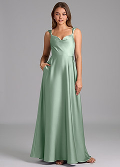 Azazie Beatrice Bridesmaid Dresses Agave A-Line Sweetheart Neckline Stretch Satin Dress image1