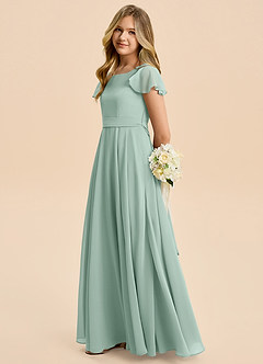 Azazie Cady Junior Abito A-Line in Chiffon Plissettato Agave image7
