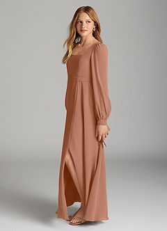 Azazie Leonia Junior A라인 포켓이 있는 쉬폰 플로어 길이 주니어 신부 들러리 드레스 image3