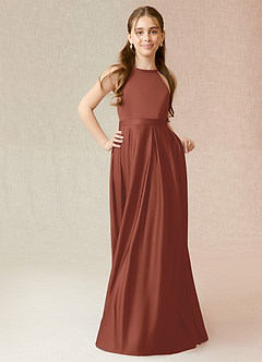 Azazie Arianthe Junior Auburn A-Line with Pockets Stretch Satin Dress image4